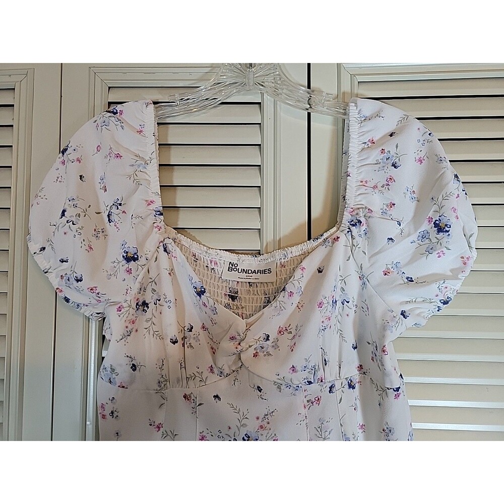 No Boundaries Puff Sleeve Dress White,Blue,Pink Sweetheart Cottagecore Wmns Sz S - Picture 2 of 6